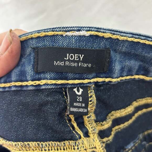 True Religion Joey Mid Rise Flare Jeans Big T Stitched Flap Pockets Size 28 - Picture 3 of 9